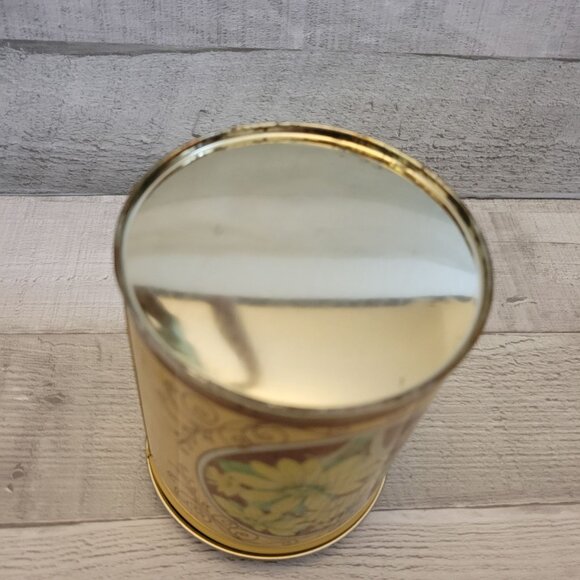 Vintage Floral Tin Canister With Copper Lid Daffodil & Daisy Design 4.5" Tall De - Picture 5 of 6